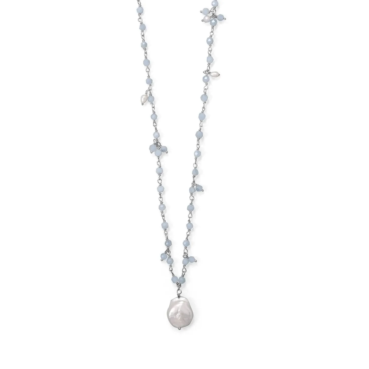 18" 2" Three Stand Aquamarine and Cultured Fresh Water Pearl Necklace