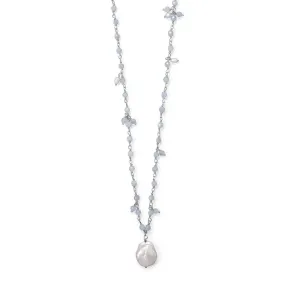 18" 2" Three Stand Aquamarine and Cultured Fresh Water Pearl Necklace