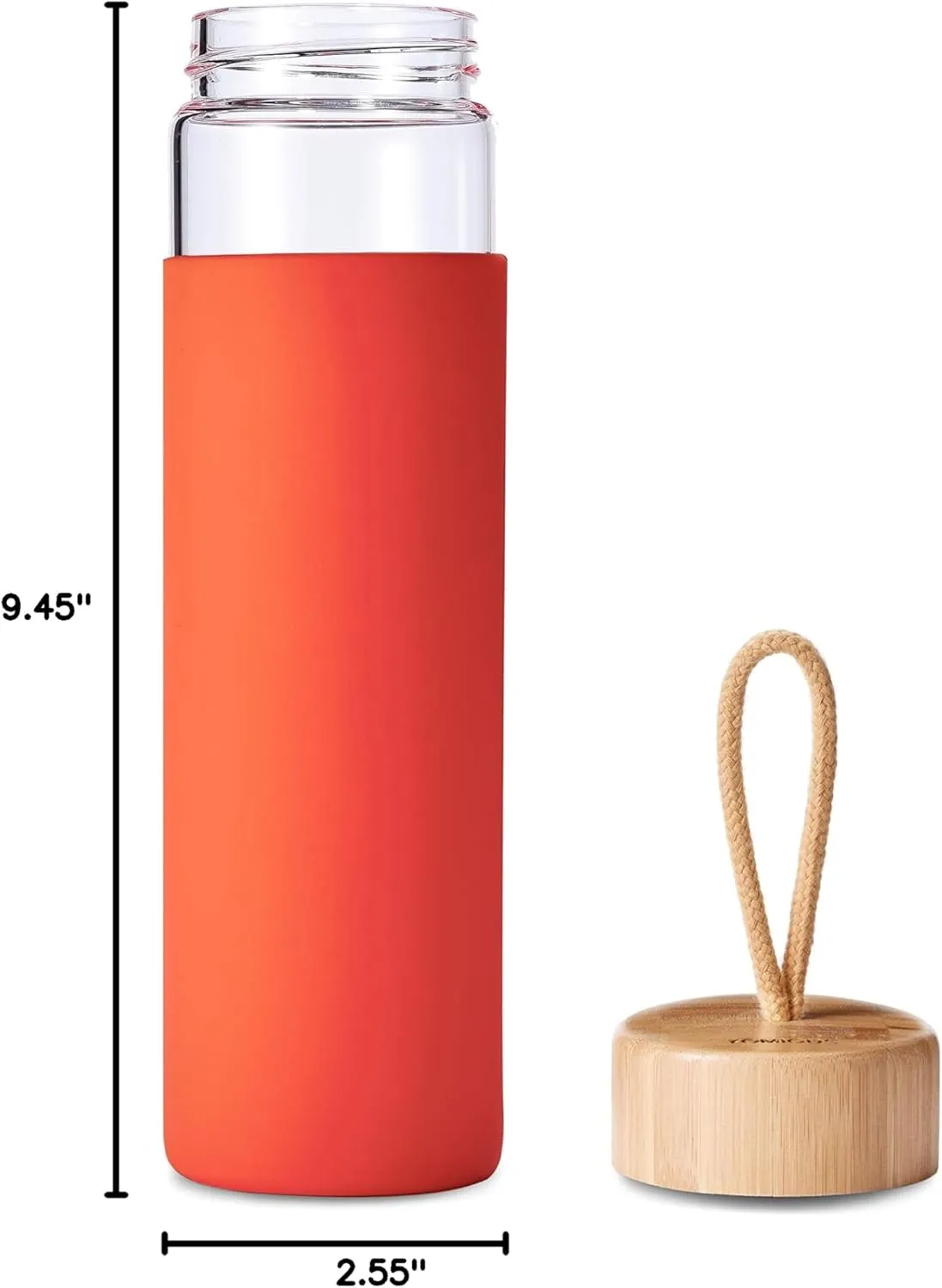 20 Oz Borosilicate Glass Water Bottle with Bamboo Lid and Silicone Sleeve  Reusable BPA Free Drinking Bottle with Lids - Cute Bottle for Women - Glass Shaker Bottle (Cherry Tomato)