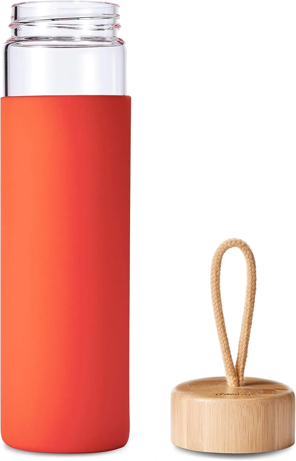 20 Oz Borosilicate Glass Water Bottle with Bamboo Lid and Silicone Sleeve  Reusable BPA Free Drinking Bottle with Lids - Cute Bottle for Women - Glass Shaker Bottle (Cherry Tomato)