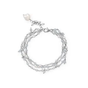 7" 1" Three Stand Aquamarine and Cultured Fresh Water Pearl Bracelet