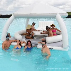 8 Adults Inflatable Floating Dock with Detachable Sunshade & Round Table, Inflatable Platform Floating Island/Floating Rafts for Hotel Swimming Pool, Scenic Pool, Sea
