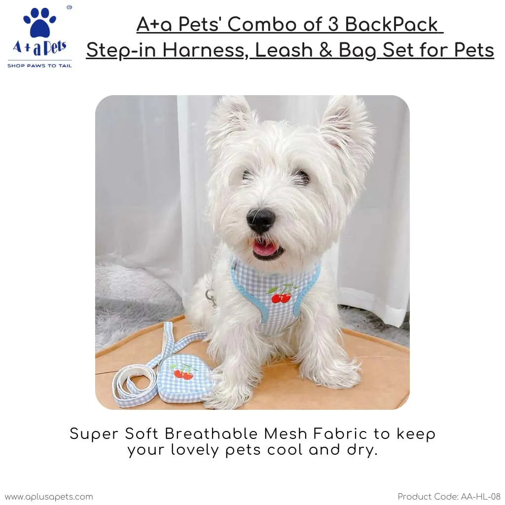 A a Pets' Combo of 3-in-1 Backpack, Harness & Leash Set - Checks Design