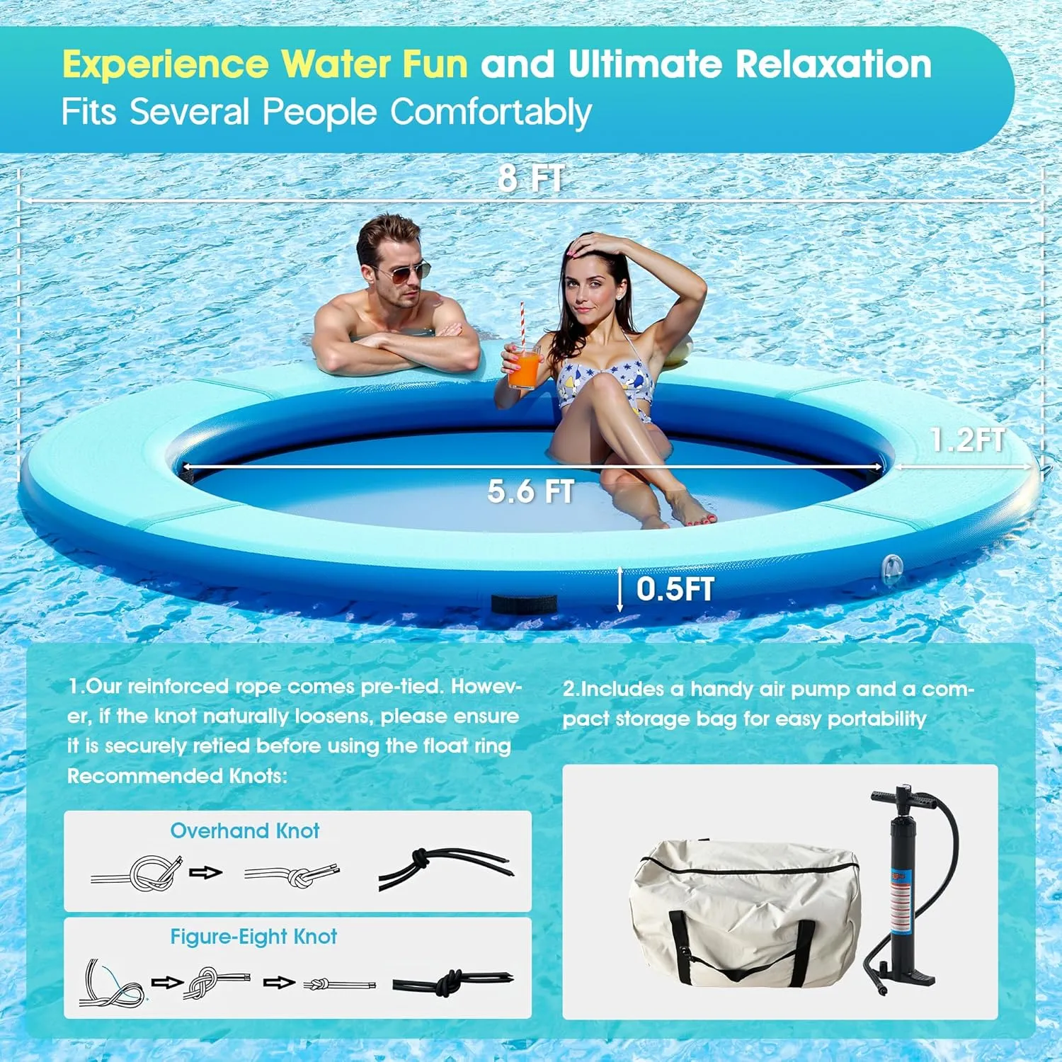 Albott Inflatable Water Hammock Float with Soft Ladder, Cup Holders and Mesh Bed, Round & Hexagon Lake Raft for 410 People, Heavy Duty PVC Pool Float for Family Party & Summer Fun