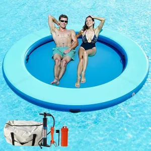 Albott Inflatable Water Hammock Float with Soft Ladder, Cup Holders and Mesh Bed, Round & Hexagon Lake Raft for 410 People, Heavy Duty PVC Pool Float for Family Party & Summer Fun