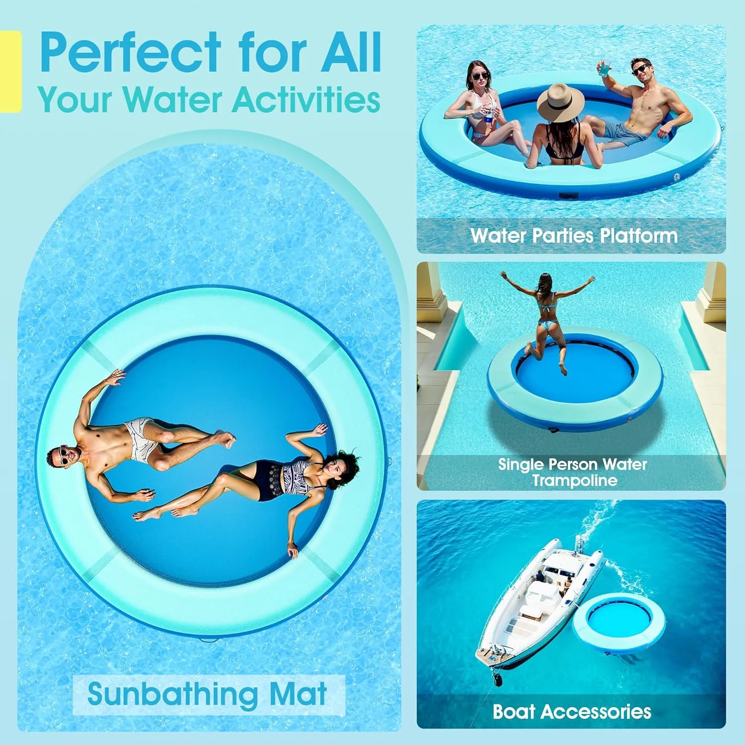 Albott Inflatable Water Hammock Float with Soft Ladder, Cup Holders and Mesh Bed, Round & Hexagon Lake Raft for 410 People, Heavy Duty PVC Pool Float for Family Party & Summer Fun