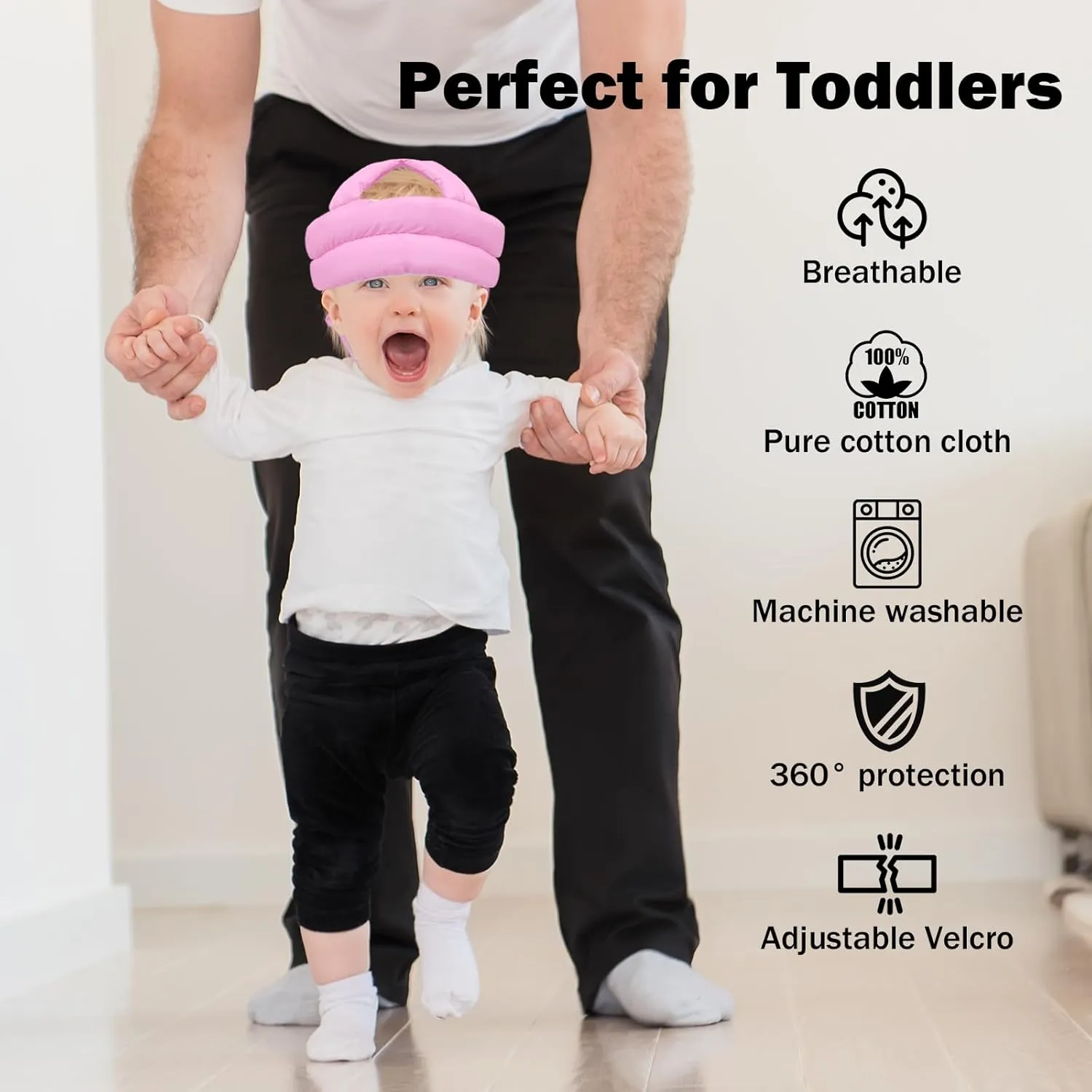 Baby Head Protector Baby Helmet for Crawling Walking, No Bumps Safety Head Adjustable Protective Cap for Walking, Playing (Pink)
