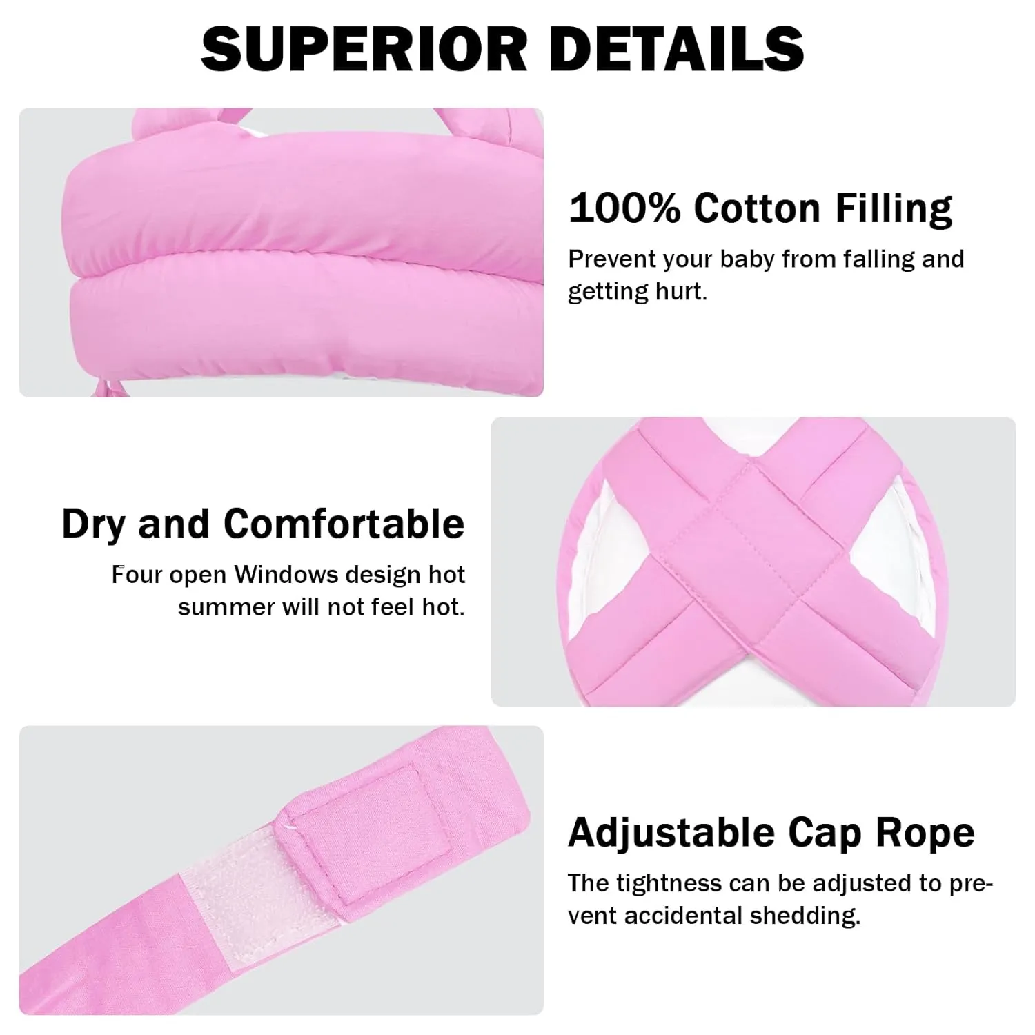 Baby Head Protector Baby Helmet for Crawling Walking, No Bumps Safety Head Adjustable Protective Cap for Walking, Playing (Pink)