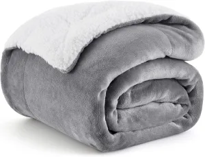 Bedsure Sherpa Fleece Throw Blanket for Couch - Thick and Warm Blanket for Winter, Soft Fuzzy Plush Throw Gift for Women, Grey, 50x60 Inches