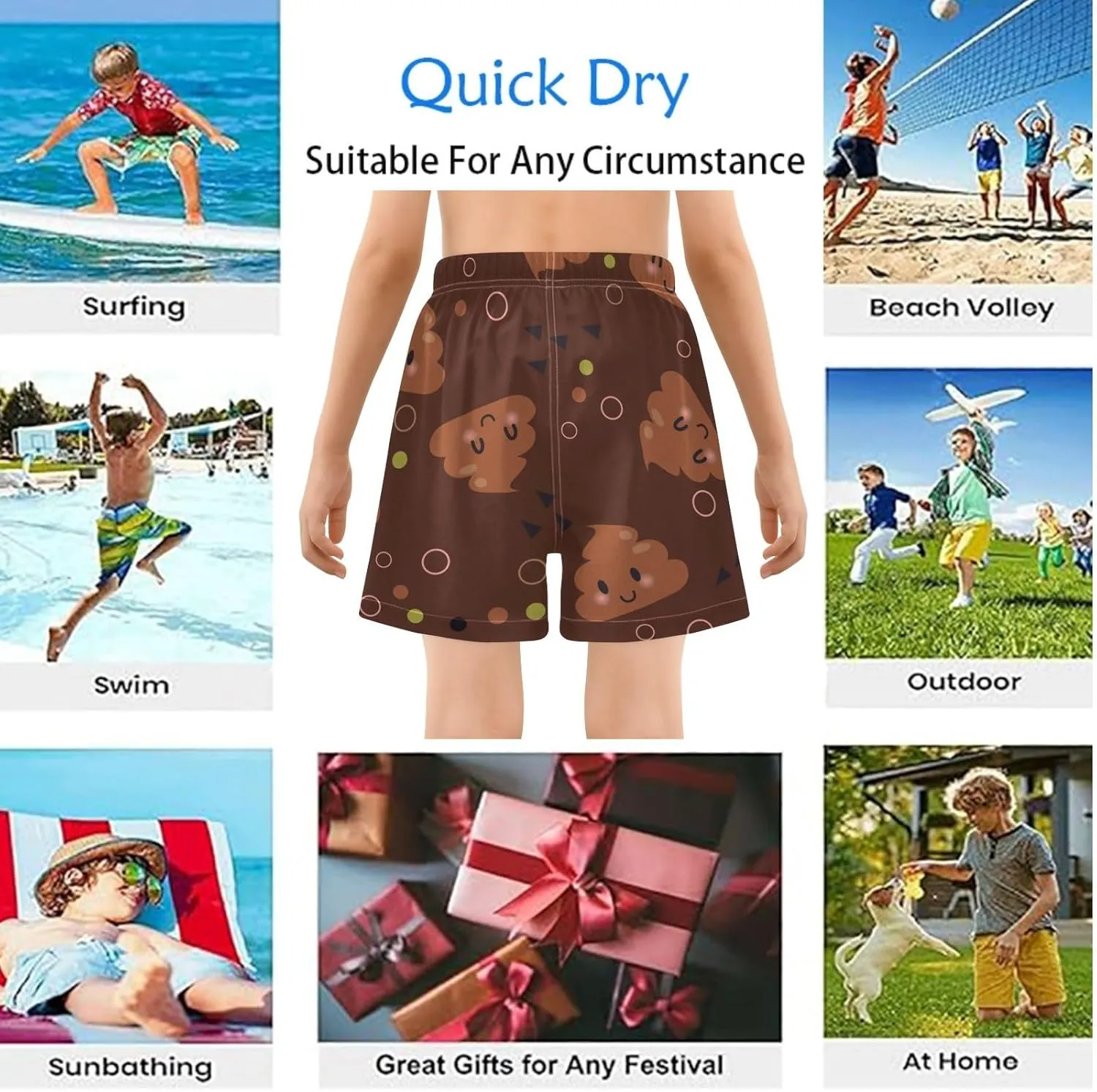 Boys' Board Shorts with Compression Liner Quick Dry Boys Swim Trunks Casual Shorts 4-13Y