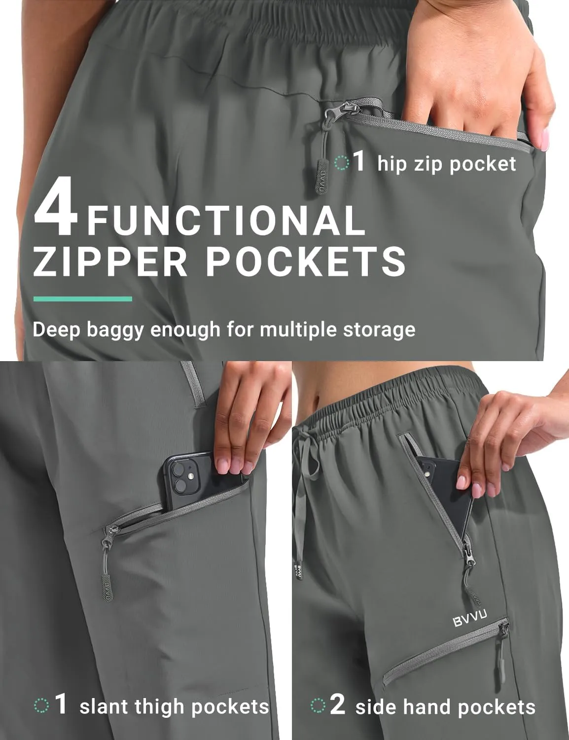 BVVU Women's Cargo Capris Hiking Pants Lightweight Quick Dry Joggers Outdoor Waterproof Workout Pants with Pockets