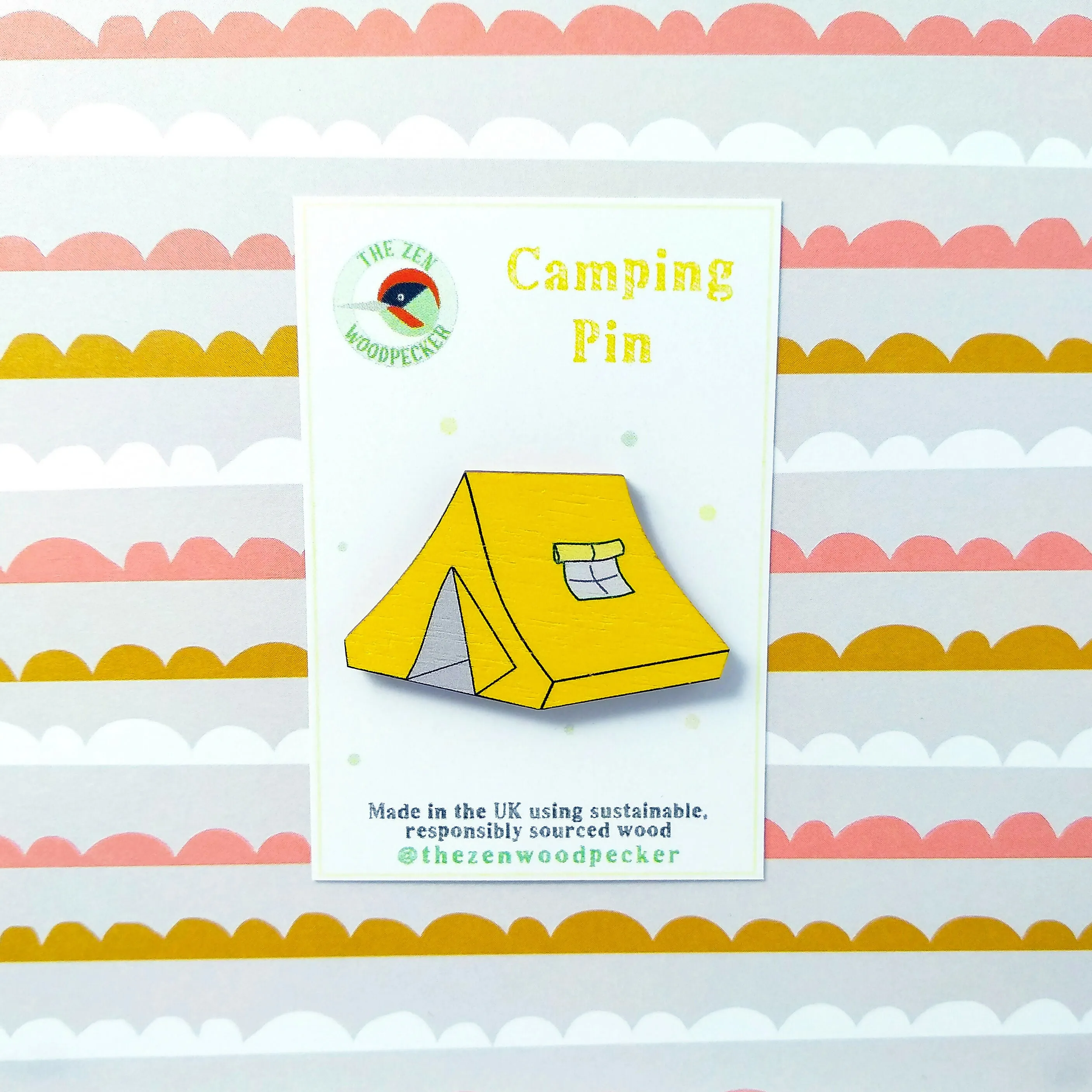 Camping Tent Pin Badge - Yellow