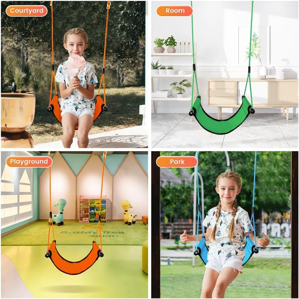 Children Outdoor Swing Seat With Adjustable Ropes - Kids Safety Playground Replacement, Belt Swing for Indoor Outdoor Backyard Play (Green)