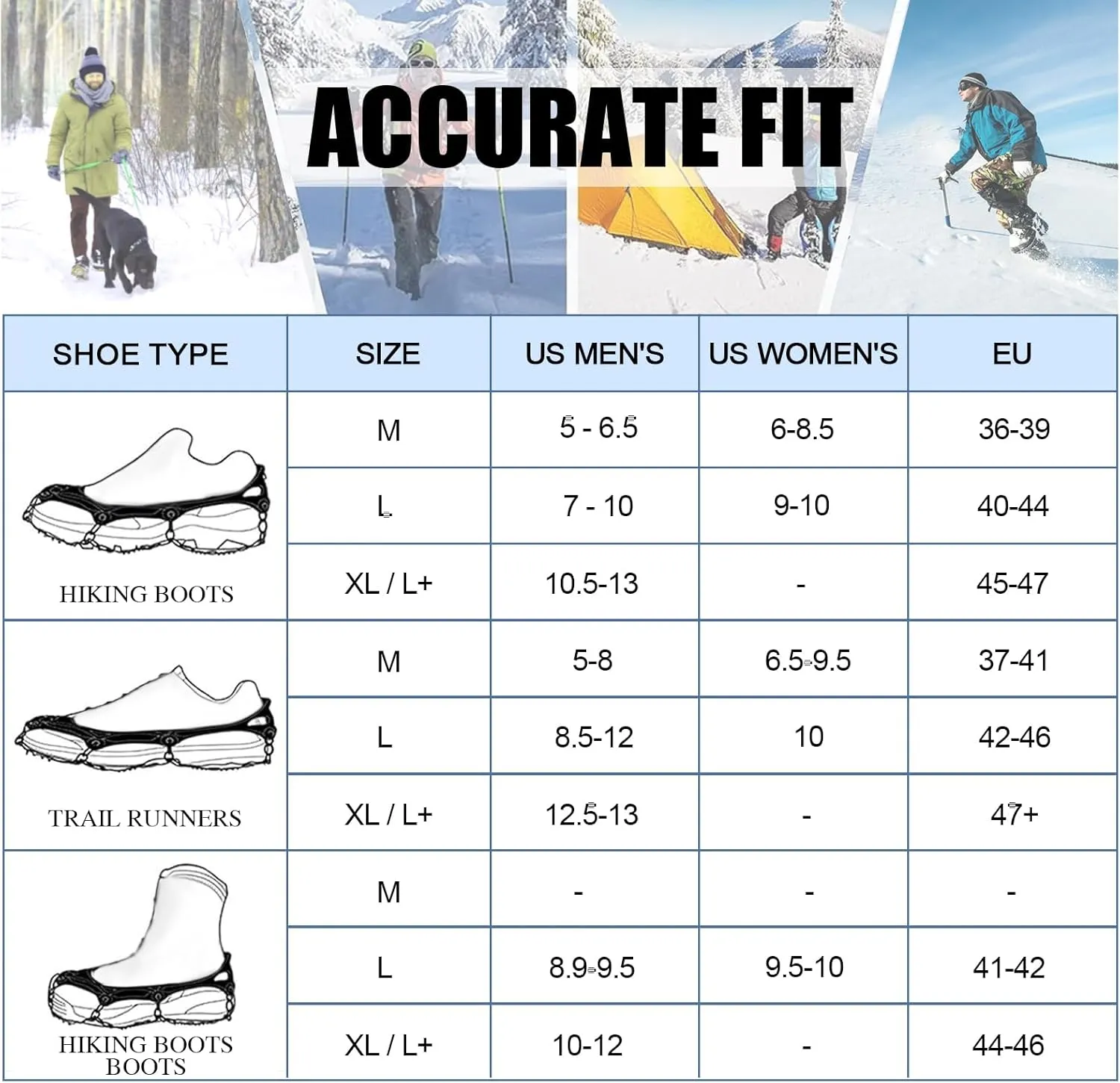 Crampons for Hiking Boots, Shoes, Anti Slip 19 Stainless Steel Crampons Ice Cleats Traction Snow Grips Safe Protect for Women Men Kids Walking Climbing
