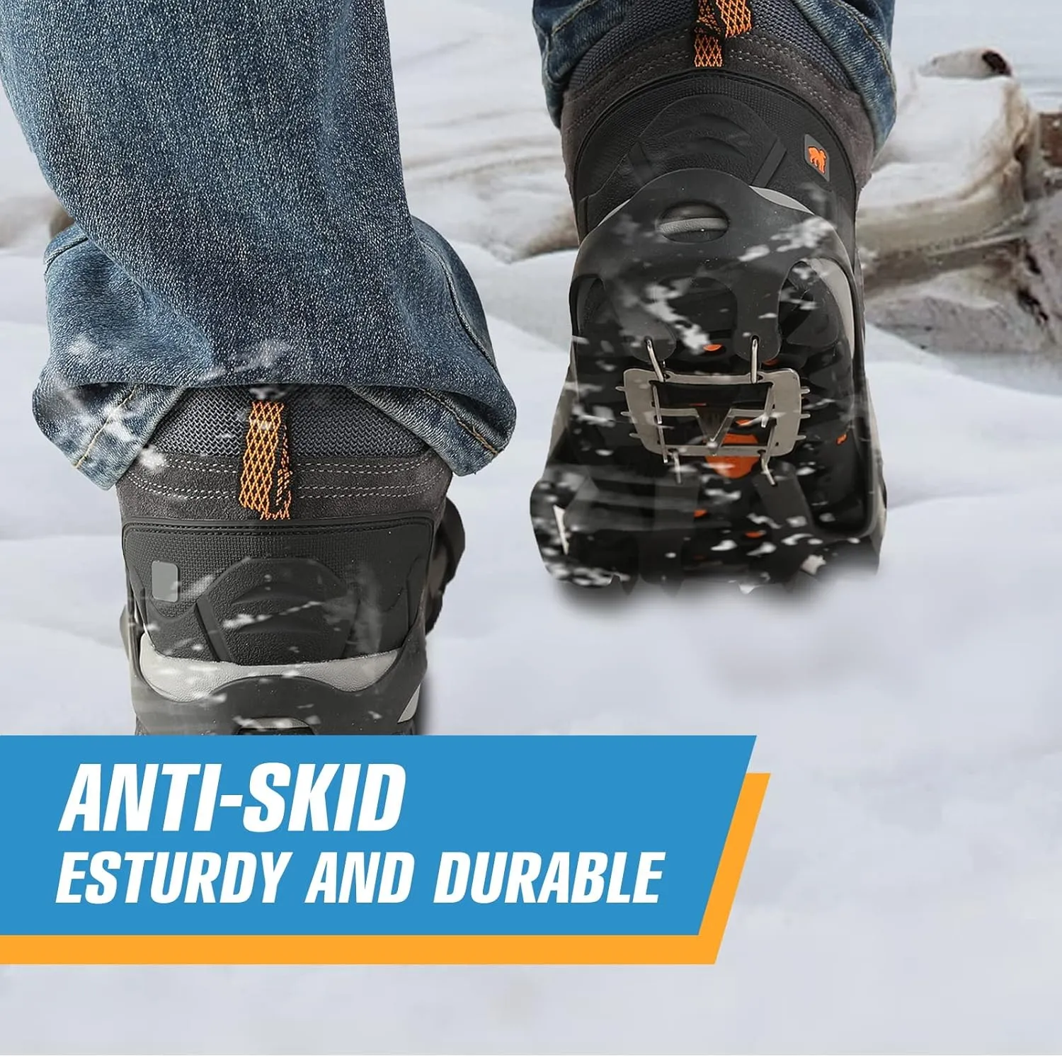 Crampons Ice Cleats Traction Snow Grips for Boots Shoes Women Men Anti Slip with Seamless Welded Steel Crampons for Hiking Fishing Walking
