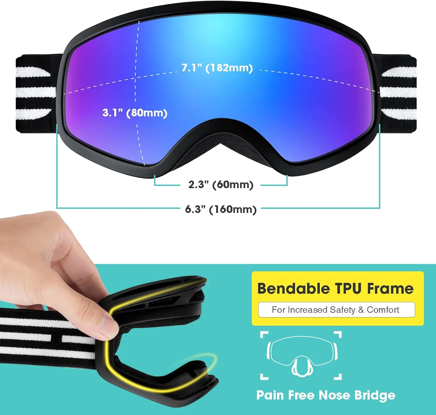 EasYoung Kids Ski Goggles Snowboard Goggles for Children, Youth, Boys & Girls 3-15