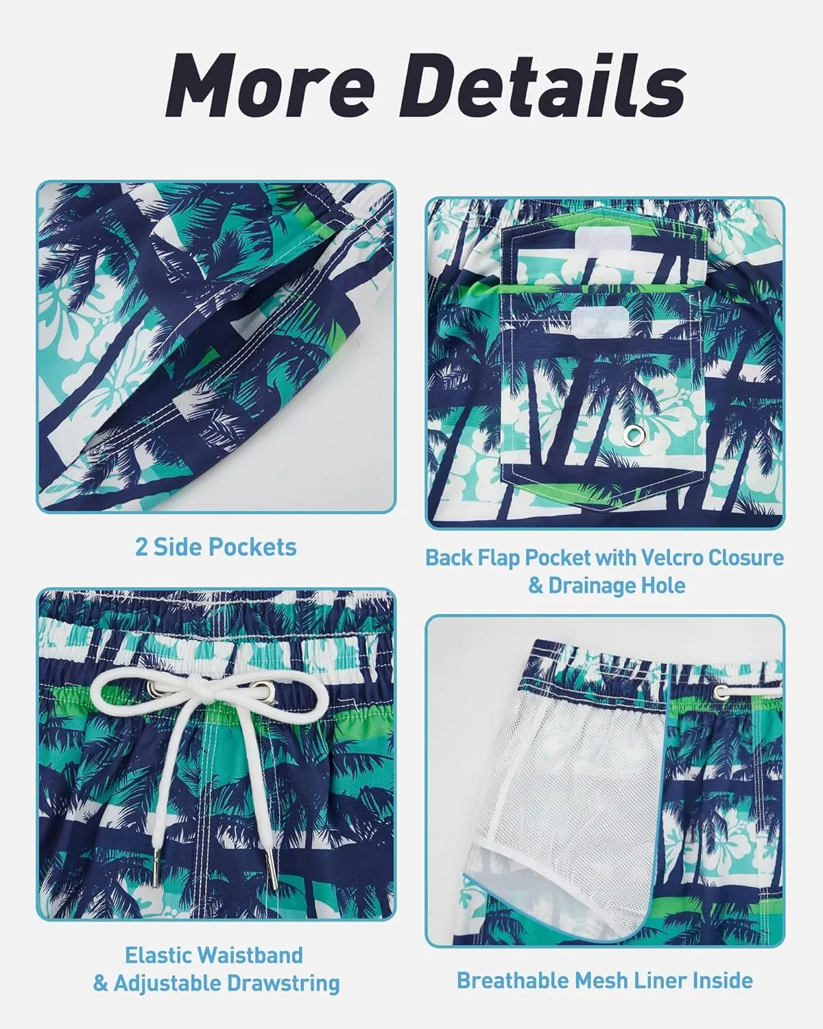 Enlision Mens Swim Trunks with Mesh Lining Quick Dry Beach Hawaiian Shorts with Pockets 7.5" Inseam Bathing Suit for Men