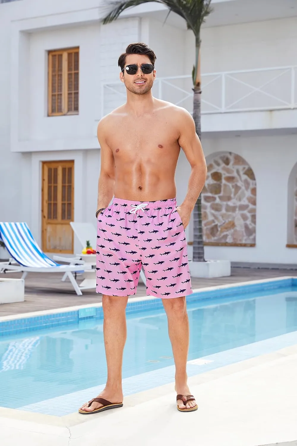 Enlision Mens Swim Trunks with Mesh Lining Quick Dry Beach Hawaiian Shorts with Pockets 7.5" Inseam Bathing Suit for Men