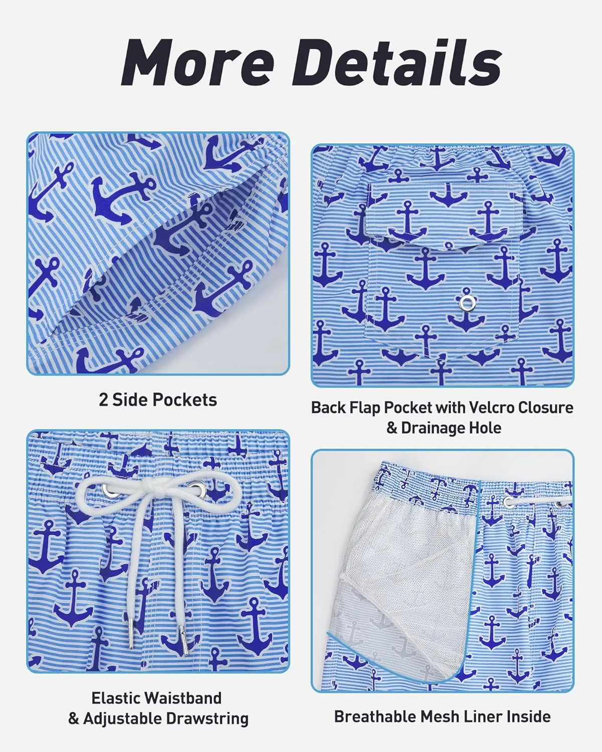 Enlision Mens Swim Trunks with Mesh Lining Quick Dry Beach Hawaiian Shorts with Pockets 7.5" Inseam Bathing Suit for Men