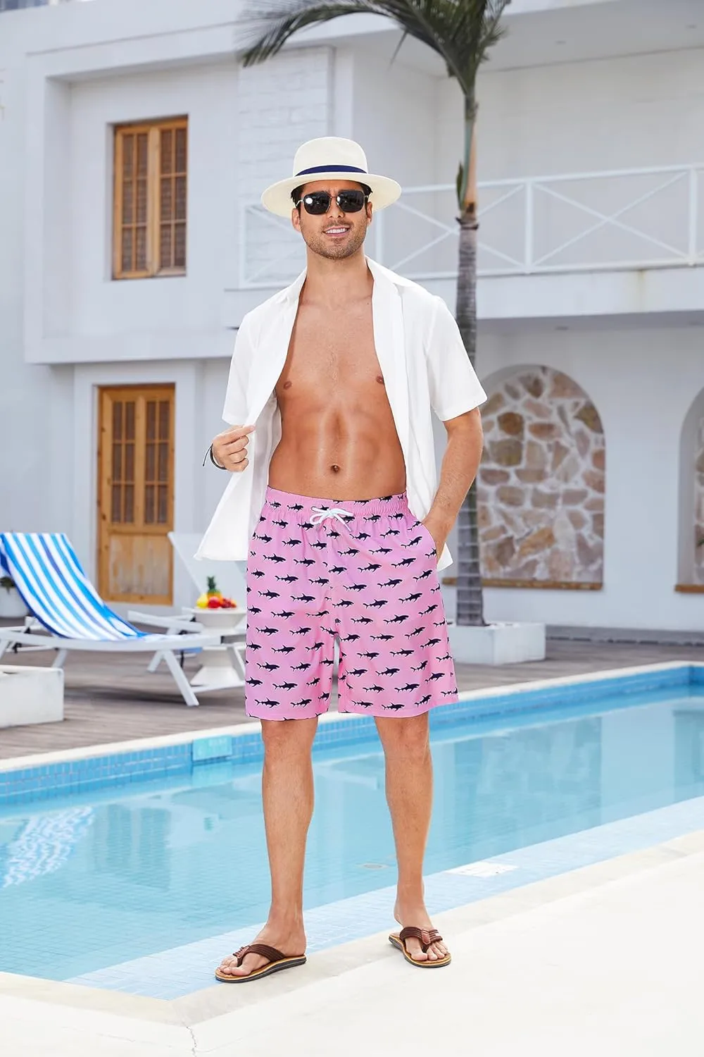 Enlision Mens Swim Trunks with Mesh Lining Quick Dry Beach Hawaiian Shorts with Pockets 7.5" Inseam Bathing Suit for Men