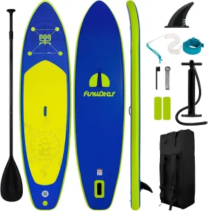 FunWater SUP Inflatable Stand Up Paddle Board Ultra-Light Inflatable Paddleboard with Accessories, Fin, Adjustable Paddle, Pump, Backpack, Leash