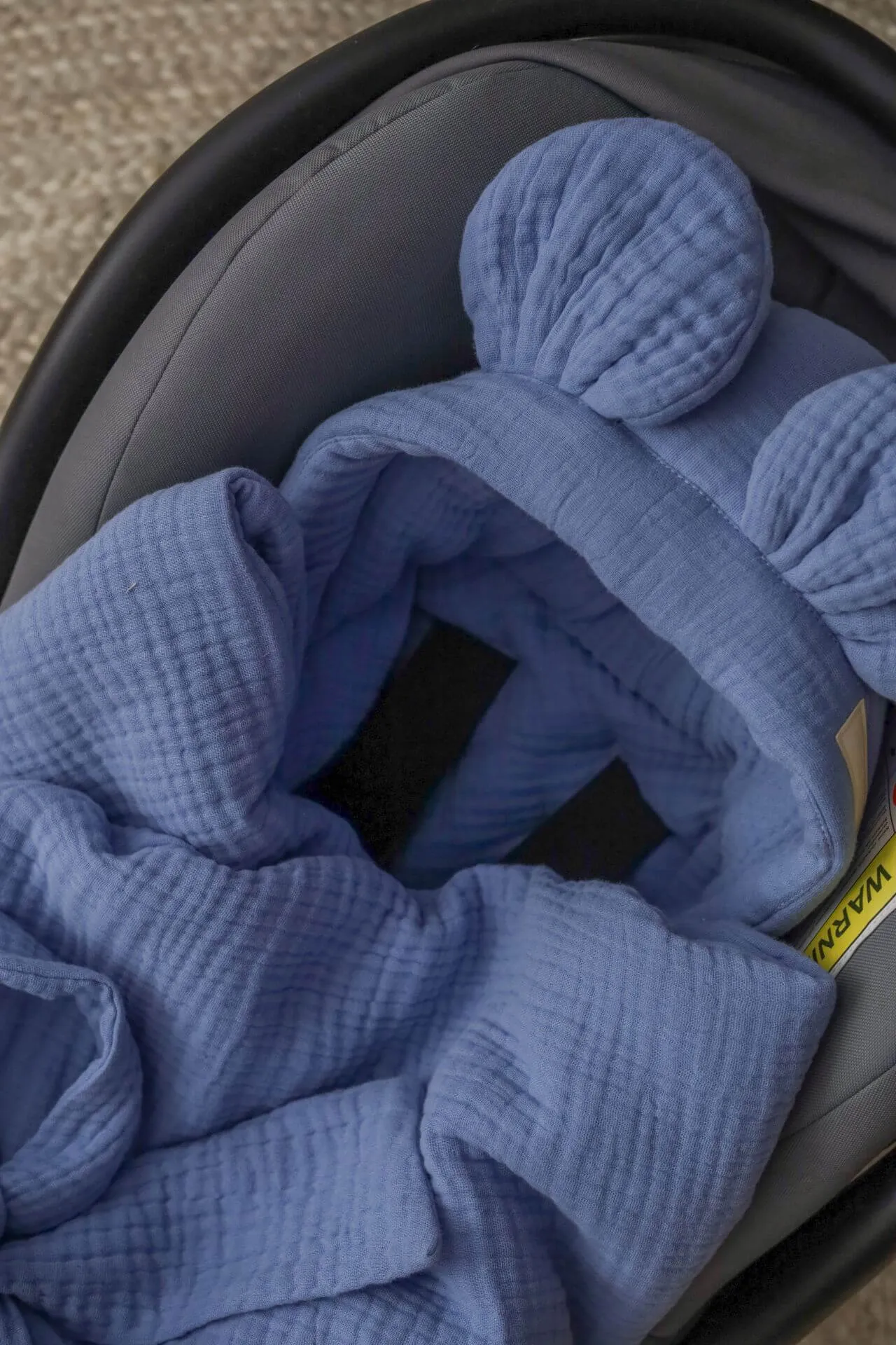 Handmade Car Seat Blanket - GOTS Organic Muslin Cotton - Cornflower Blue