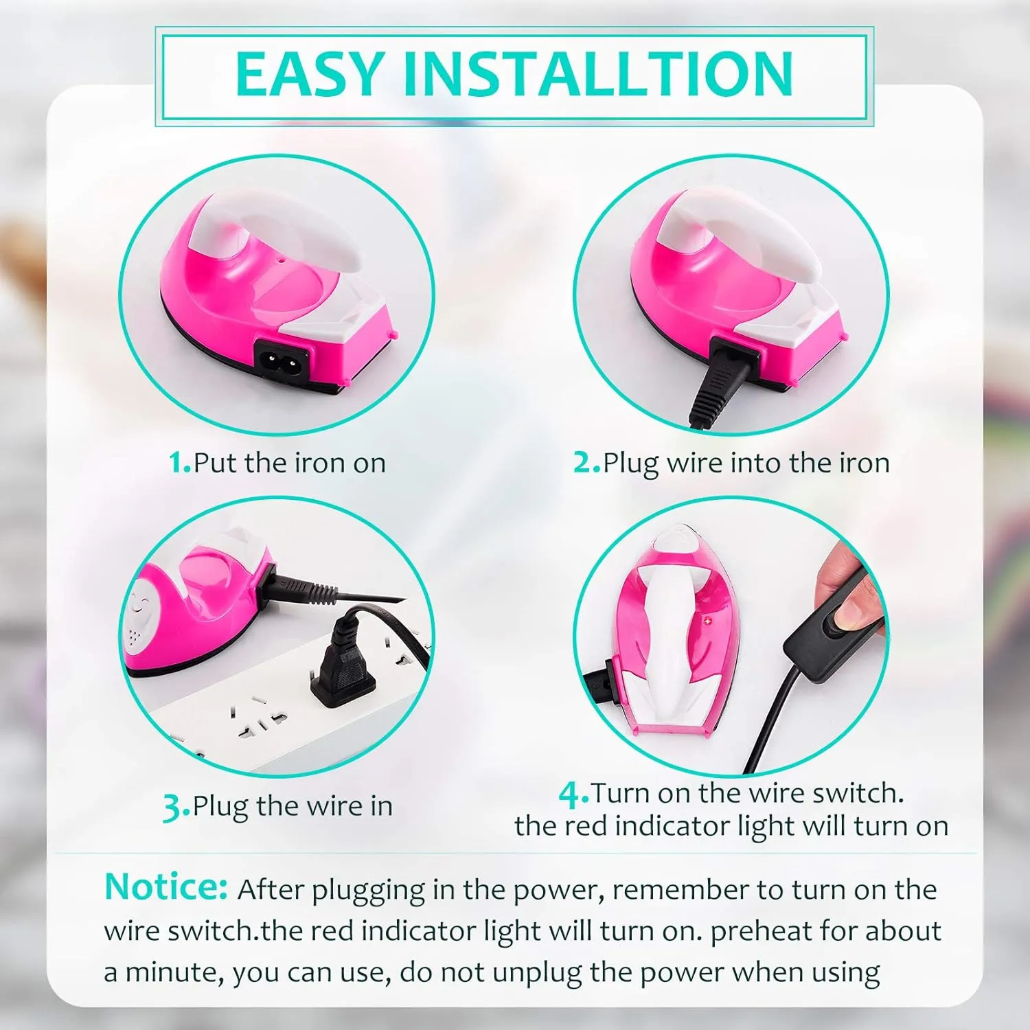 Honoson Mini Craft Iron Mini Heat Press Small Portable Tiny Iron with Charging Base Accessories for Fuse Beads Patch DIY Shoes T-shirts Heat Transfer Vinyl Projects(Pink)