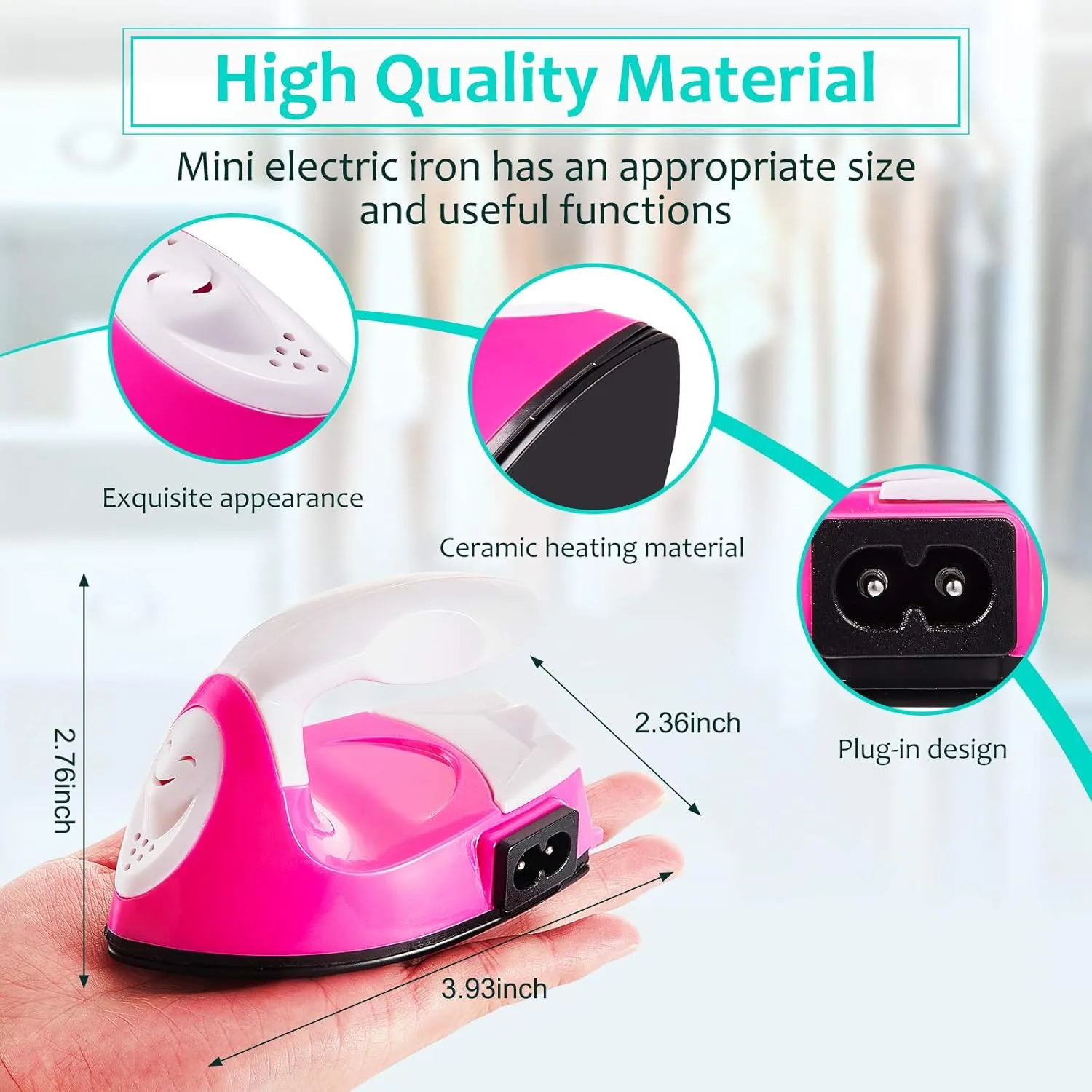 Honoson Mini Craft Iron Mini Heat Press Small Portable Tiny Iron with Charging Base Accessories for Fuse Beads Patch DIY Shoes T-shirts Heat Transfer Vinyl Projects(Pink)