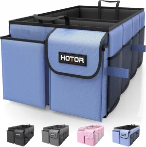 HOTOR Trunk Organizer for Car - Car Organizer, Foldable Trunk organizer for SUVs & Sedans, Sturdy Car Organization for Car Accessories, Tools, Sundries, Blue, 2 Compartments, 23.6"14.2"10.6"