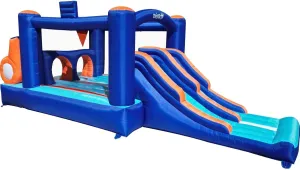 Inflatable Bounce House Obstacle Course for Kids - 2 Racing Slides, Spacious Jumping Area, Tunnels & Climbing Walls with Blower for Outdoor Play (17.7ft x 7.5ft)