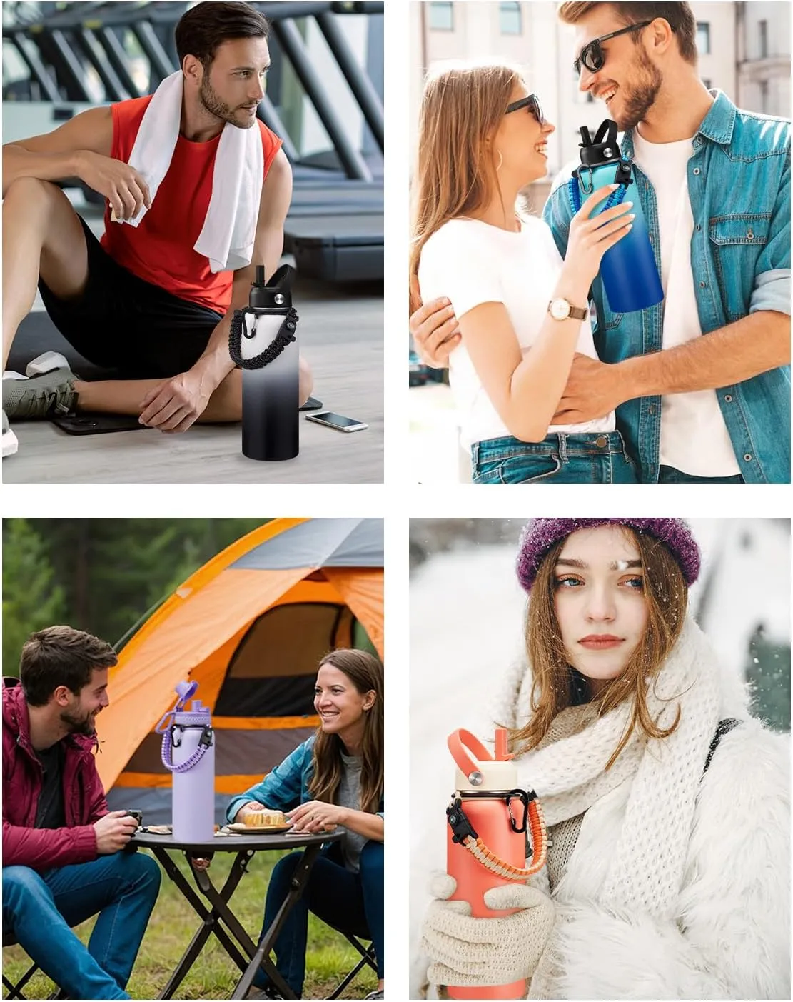 Insulated Water Bottle 40oz - Triple Wall Metal Water Bottles with Straw & Spout Lid, Paracord Handle, Bottle Carrier Bag, Water Bottles Stainless Steel 40 oz