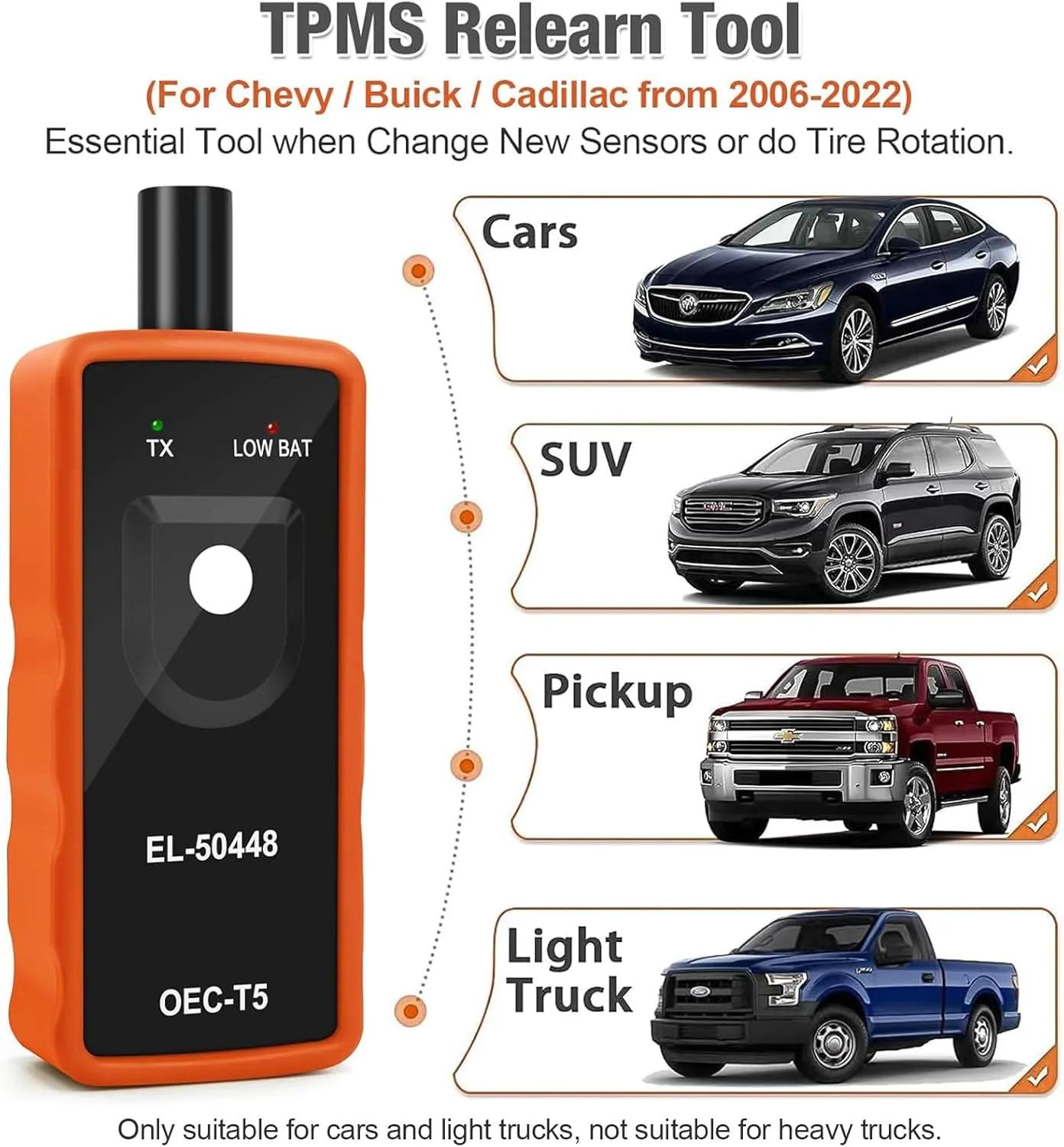 JDIAG EL-50448 TPMS Relearn Tool for Auto Tire Pressure Monitor System Sensor Activation TPMS Reset Tool OEC-T5 for Buick/Chevy/Cadillac Series Vehicles 2025 Edition