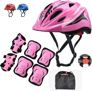Kids Skateboard Helmet and Knee Pads Elbow Pads Wrist Guards Bike Helmet Boys Girls Protective Gear Set Adjustable for 5-12 Years Bicycle Roller Skates Scooter Sports Protection
