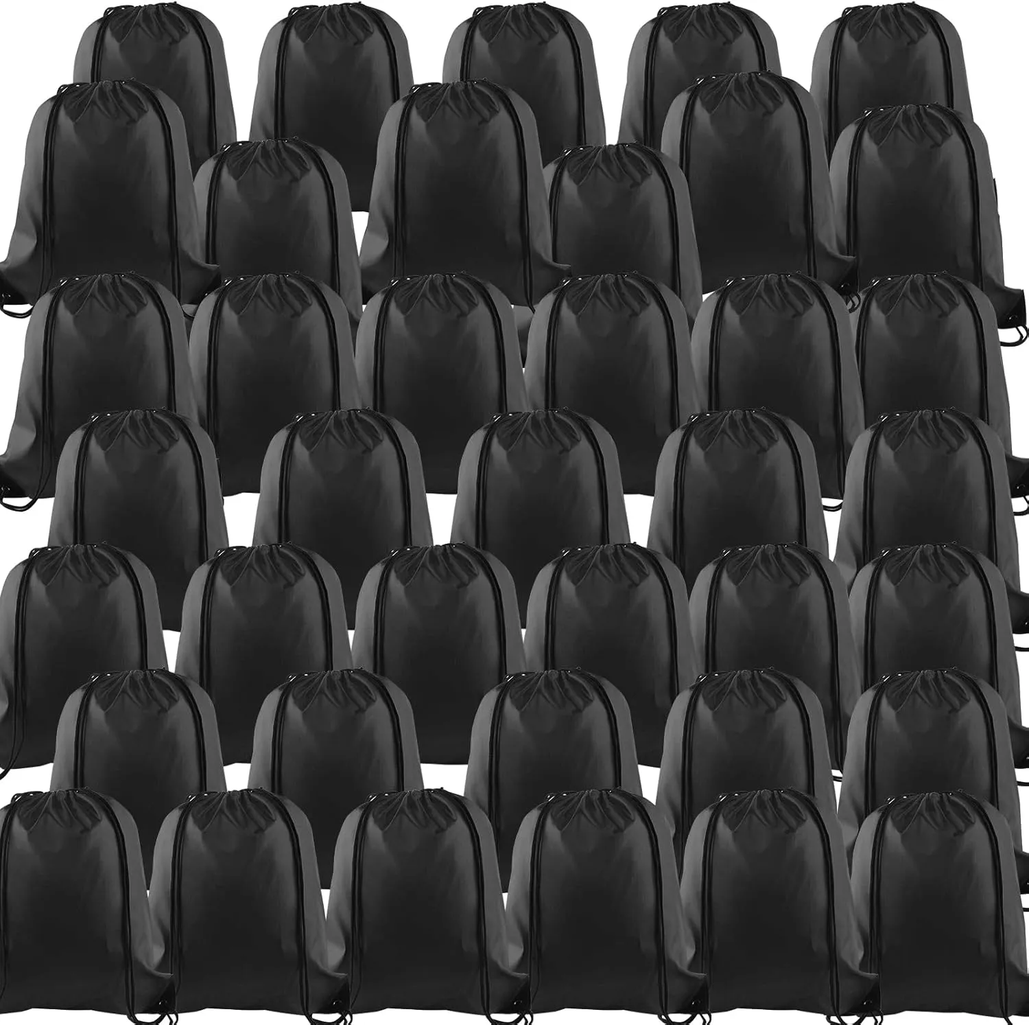 KUUQA 40pc Black Drawstring Backpacks - Gym, School, Travel - 40cm*34cm/15.7'x13.4' - Polyester & Faux Leather - Modern Design - Drawstring Closure - Unisex - Black