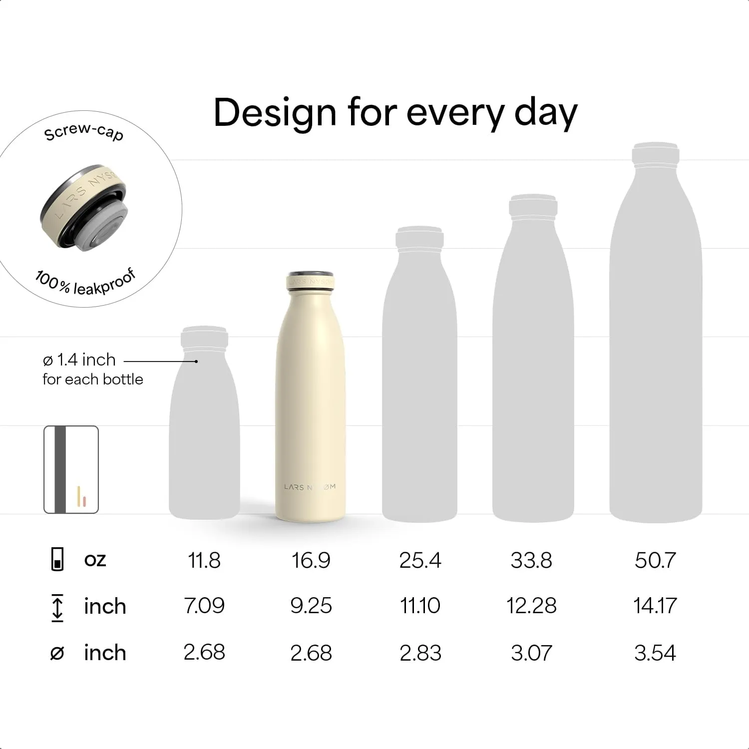 LARS NYSM Stainless Steel Insulated Water Bottle 12oz 17oz 25oz 34oz 51oz | Insulated Thermo Flask for Hot and Cold Beverages | Leakproof Drinking Bottle (Almond Beige, 17oz)