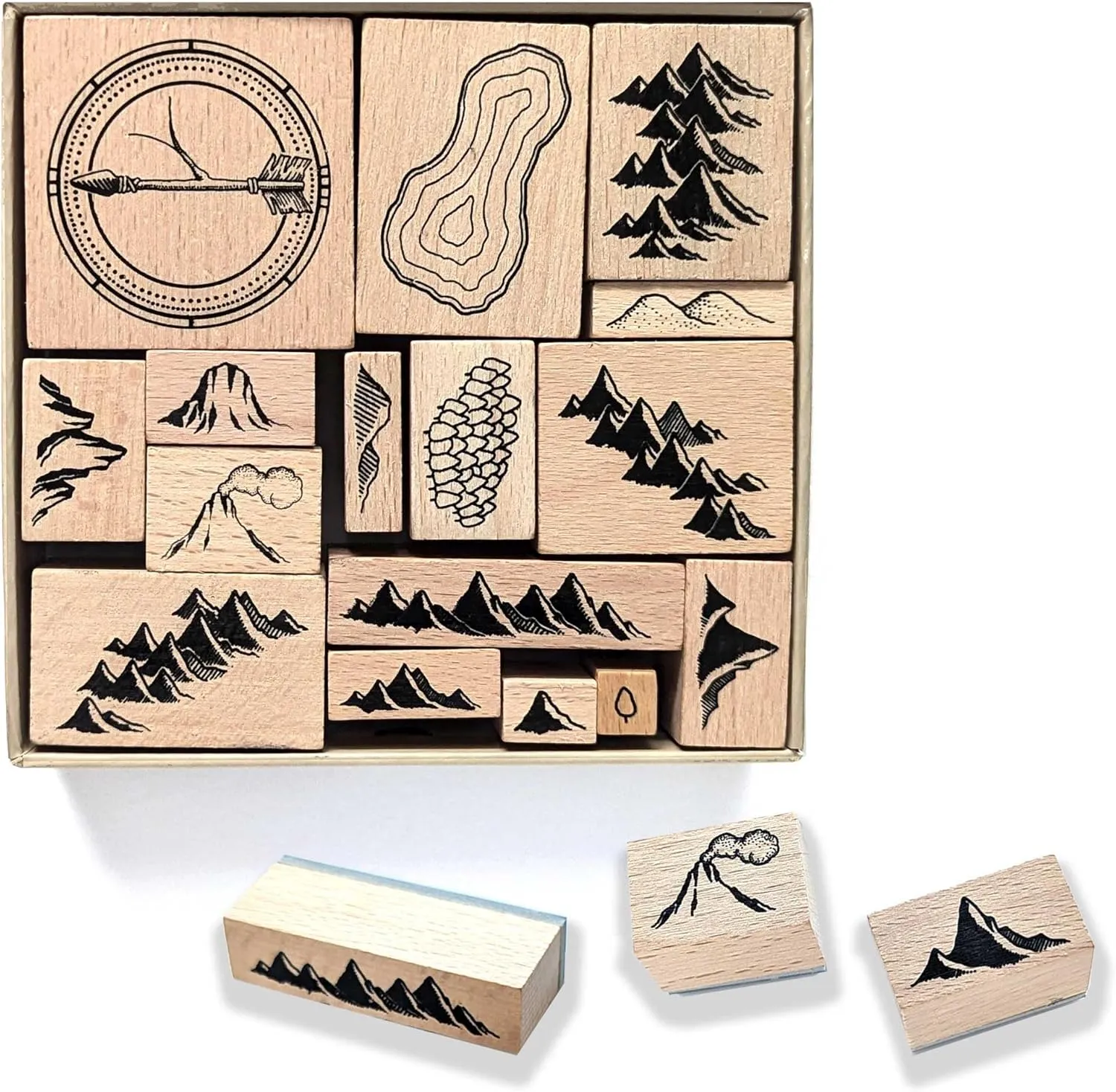 Lord Of Maps Fantasy Map-Making Stamp Kit  16-Piece Rubber Stamp Set for TTRPG, World Building, Battle Maps, Jounaling, Arts & Crafts - Mountains, Hills, Volcano, Lake, Compass Rose
