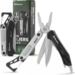 Maarten Mini Multitool, Lightweight 9 in 1 Professional Stainless Steel Multi Tool Keychain Pocket Pliers with Carabiner, Safety Lock Small Multitool with Bottle Opener