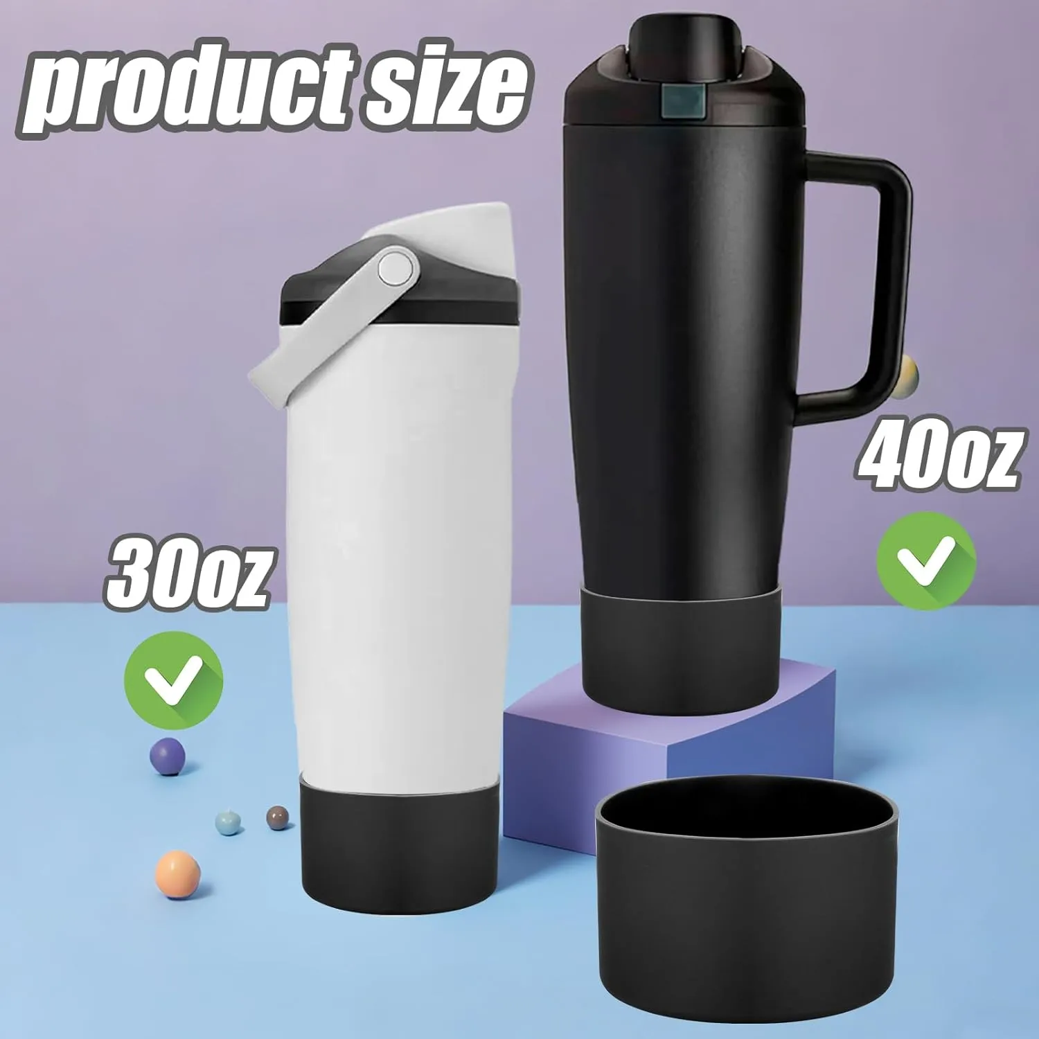 Mity rain 2PCS Protective Silicone Boots for Owala 30oz & 40oz FreeSip Sway Bottles & Tumblers - Accessories for owala, Enhances Stability & Prevents Scratches (Black)