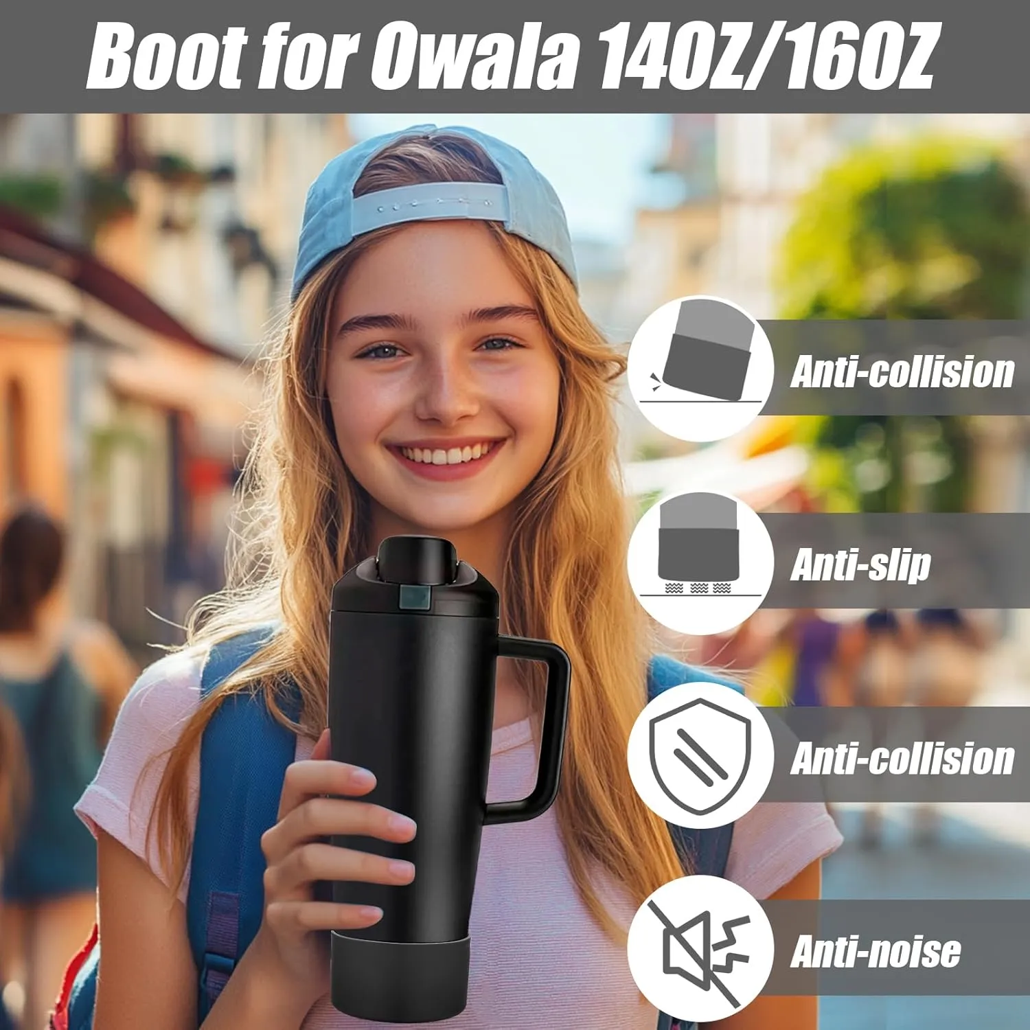 Mity rain 2PCS Protective Silicone Boots for Owala 30oz & 40oz FreeSip Sway Bottles & Tumblers - Accessories for owala, Enhances Stability & Prevents Scratches (Black)