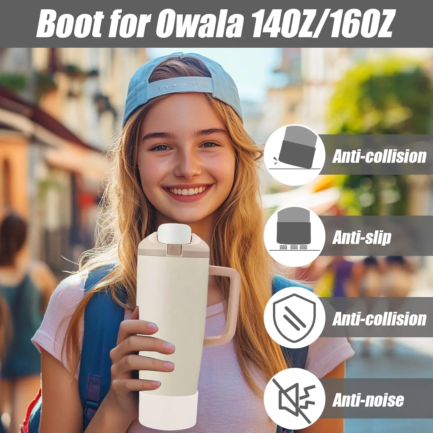 Mity rain 2PCS Protective Silicone Boots for Owala 30oz & 40oz FreeSip Sway Bottles & Tumblers - Accessories for owala, Enhances Stability & Prevents Scratches (Ivory)
