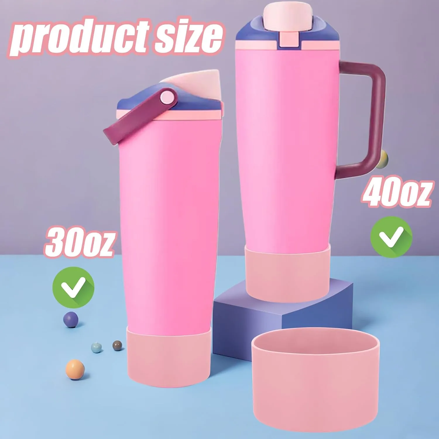 Mity rain 2PCS Protective Silicone Boots for Owala 30oz & 40oz FreeSip Sway Bottles & Tumblers - Accessories for owala, Enhances Stability & Prevents Scratches (Light Pink)