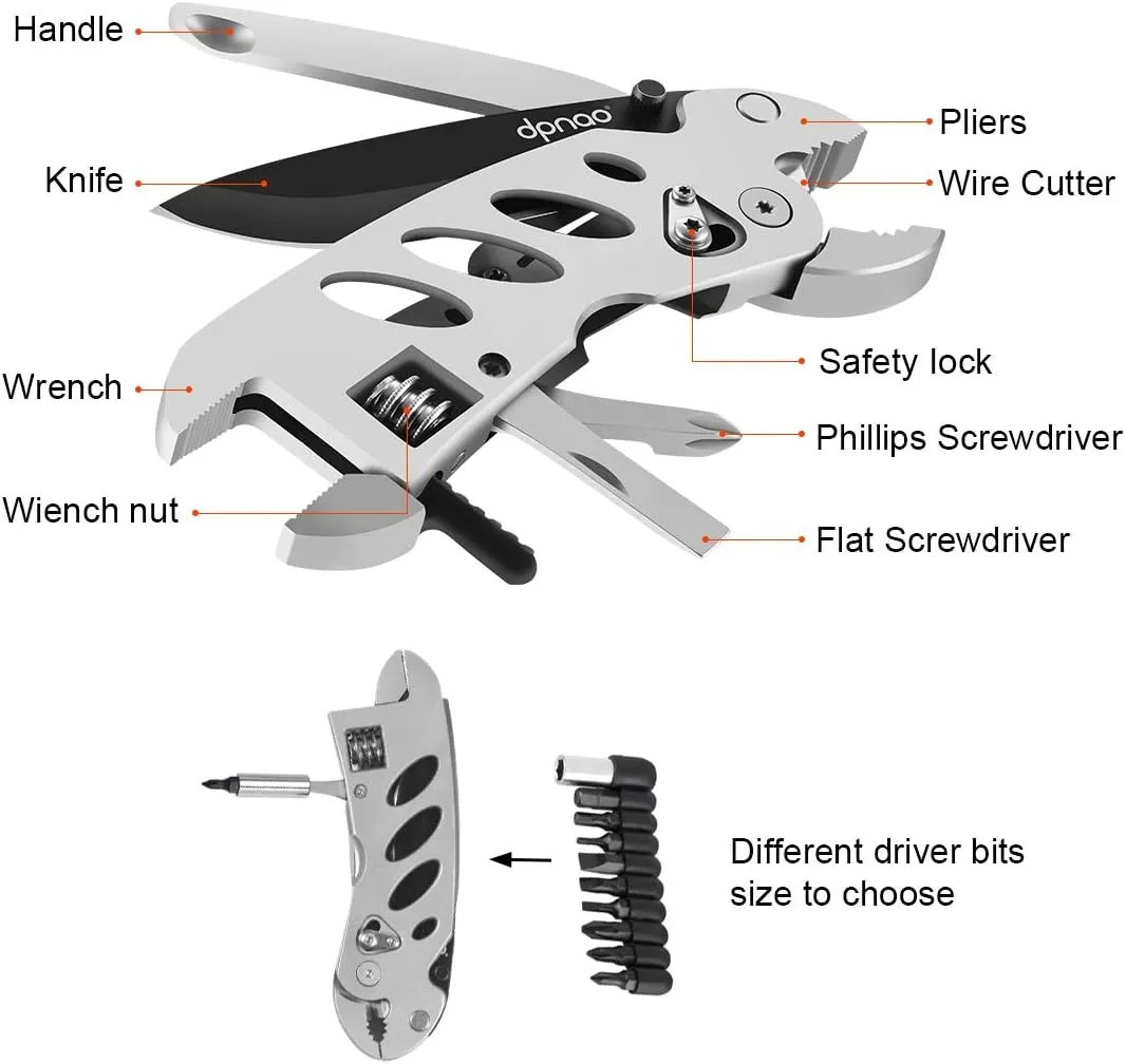 Multitool Wrench With 7 Tools/Pliers/Wire Cutter/Flat Screwdriver/Phillips Screwdriver/Portable Folding Multifunctional Adjustable Multi Purpose Stainless Steel Tool