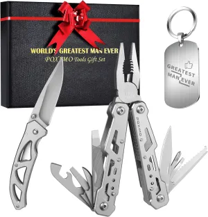 Multitools Gift Set for Men, 14-in-1 Multi-tool Pliers & Folding Knife Set with Keychain Tag, 3-Piece EDC Kit for Camping, Hiking - Premium Gift Box for Birthday, Christmas, Fathers Day