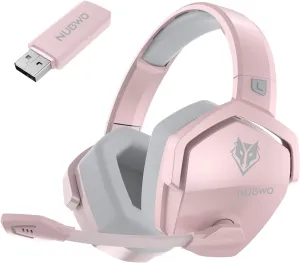 NUBWO G06 Dual Wireless Gaming Headset with Mic for PS5, PS4, PC, Mobile, Switch: 2.4GHz Wireless   Bluetooth - 100 Hr Battery - 50mm Drivers - Pink