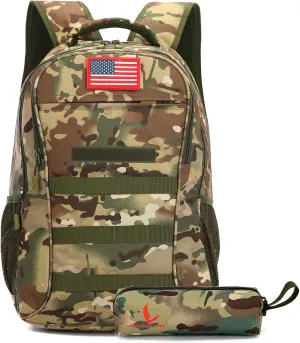 outdoor plus Camo Backpack for Boys,Military Teen Backpack with USB Port, Army Bookbag for School