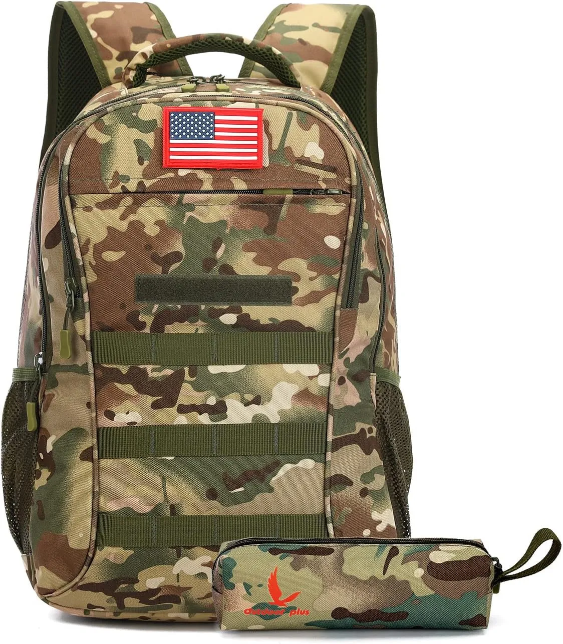 outdoor plus Camo Backpack for Boys,Military Teen Backpack with USB Port, Army Bookbag for School