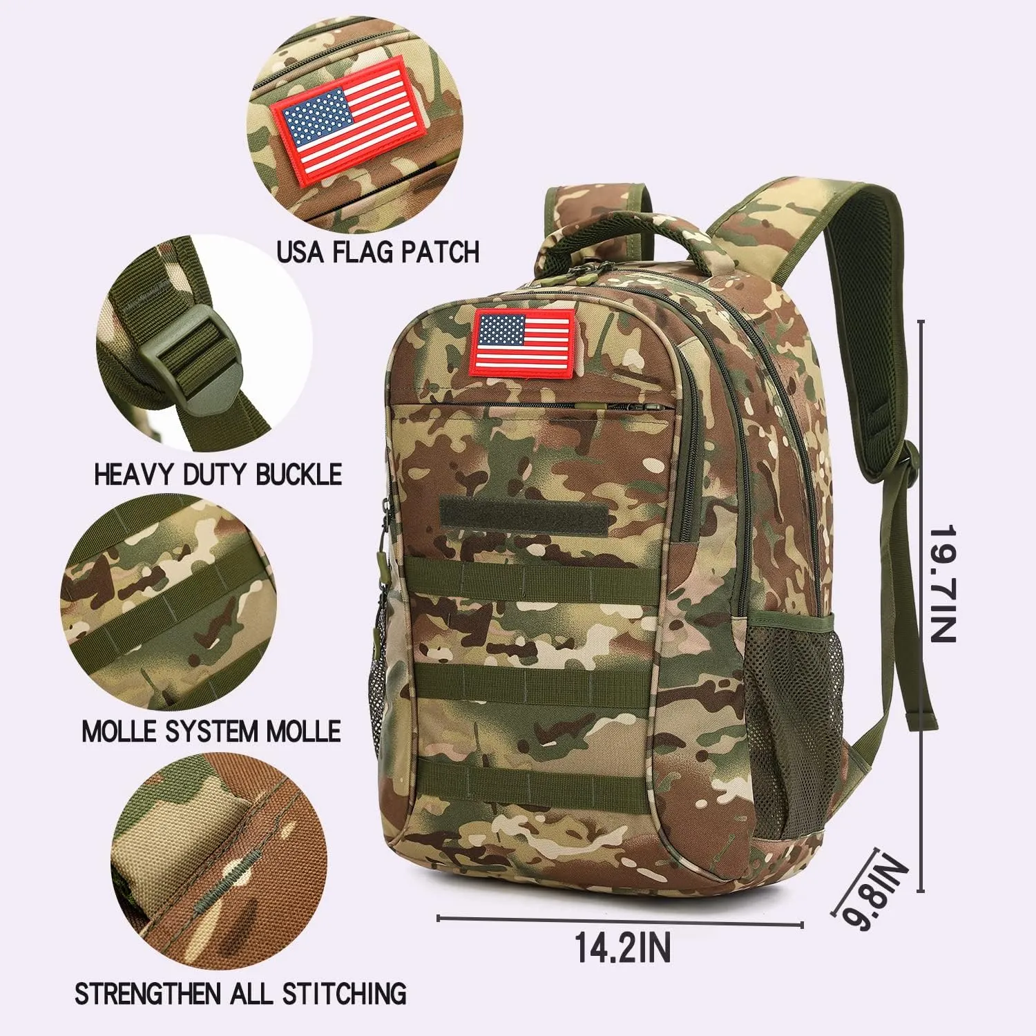 outdoor plus Camo Backpack for Boys,Military Teen Backpack with USB Port, Army Bookbag for School