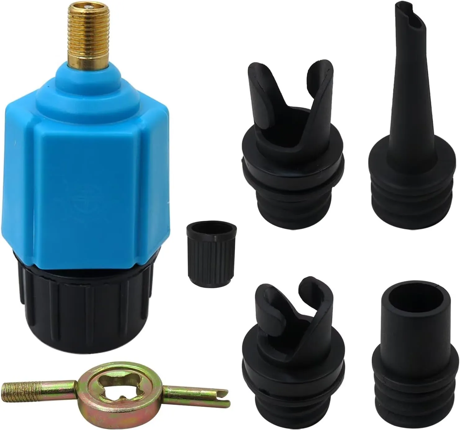 Paddle Board Pump Adapter, Air Pump Adapter for Inflatables, Compressor Air Valve Converter with 4 Air Valve Nozzles for Inflatable Boat, Stand Up Paddle Board,Inflatable Bed - Blue