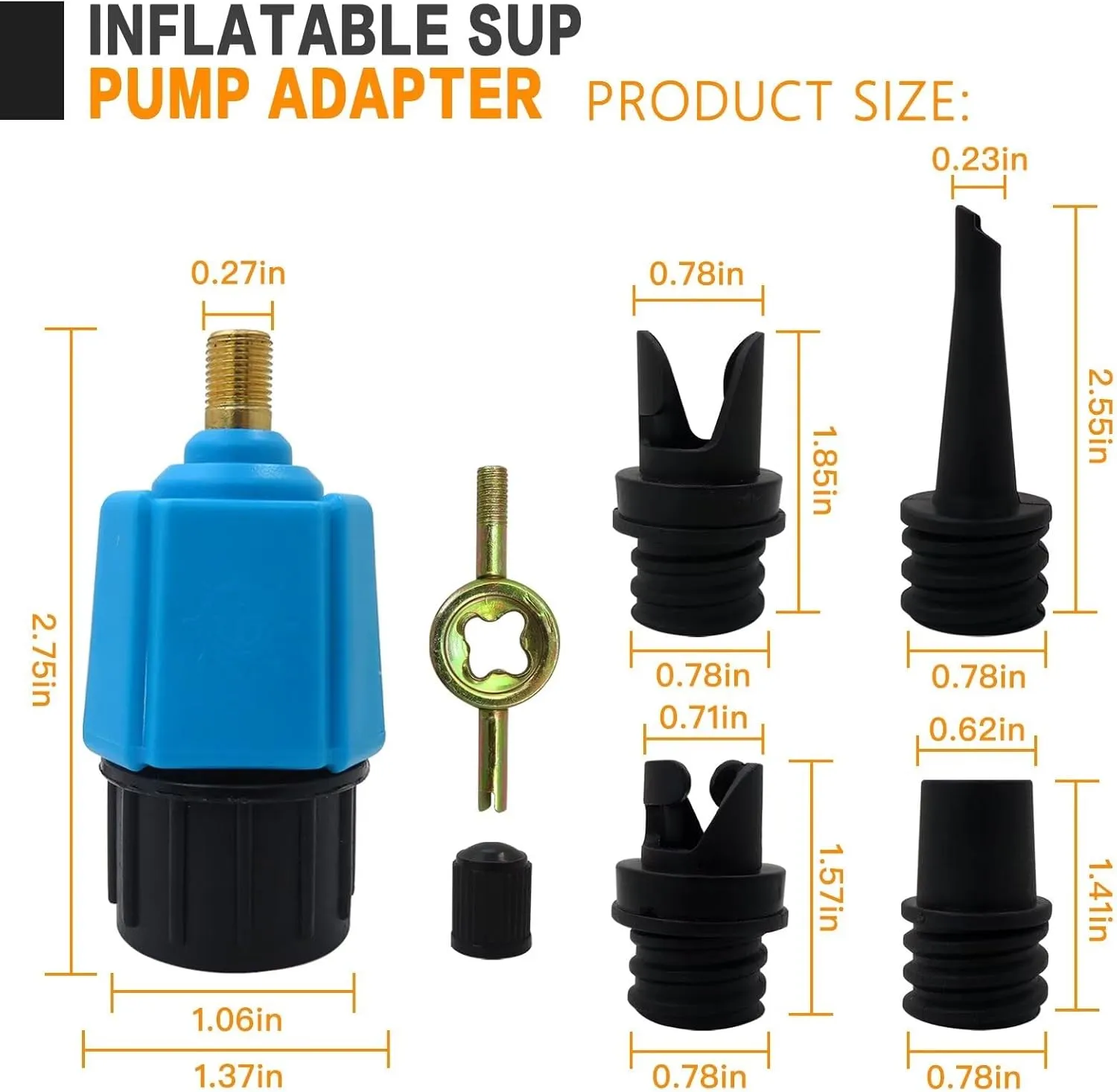 Paddle Board Pump Adapter, Air Pump Adapter for Inflatables, Compressor Air Valve Converter with 4 Air Valve Nozzles for Inflatable Boat, Stand Up Paddle Board,Inflatable Bed - Blue