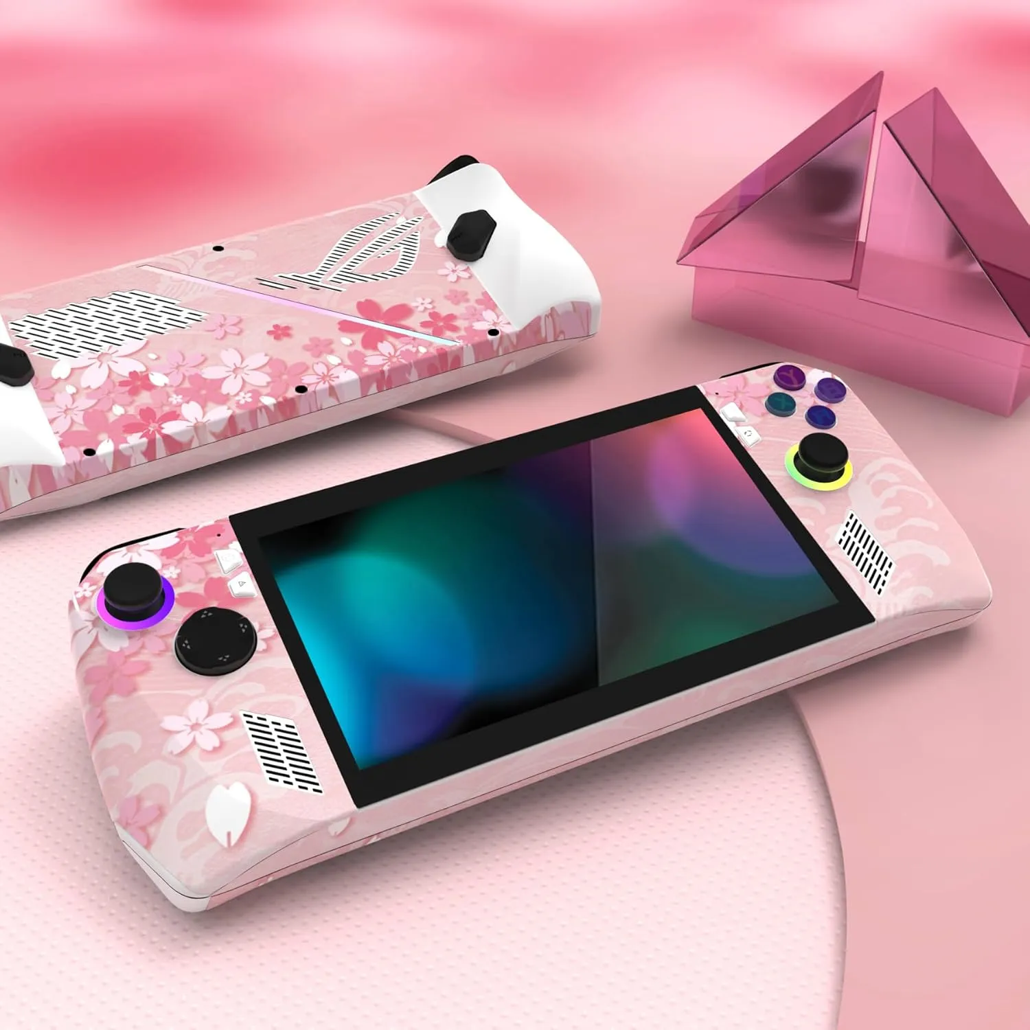 PlayVital 2 Set Protective Skin Decal for ROG Ally, Custom Stickers Vinyl Wraps for ROG Ally Handheld Gaming Console - Cherry Blossoms Petals
